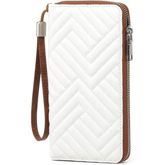 Womens Wallet Vegan Leather Large Capacity White Brown - Picture 1 of 6